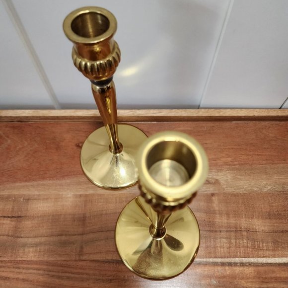 Set of 2 Partylite Gold Tone Brass Taper Candlestick Candleholders 7” - Picture 6 of 12